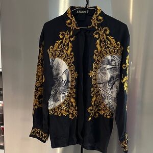 Escada Black and Gold Ornate Print Silk Shirt